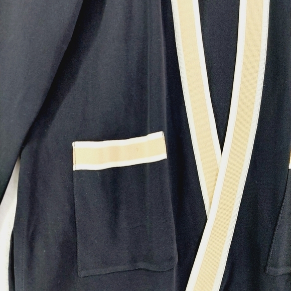 Exclusively Misook Black White Yellow Topper Sweater Coat Open Front BlazerP5017 - Picture 4 of 7